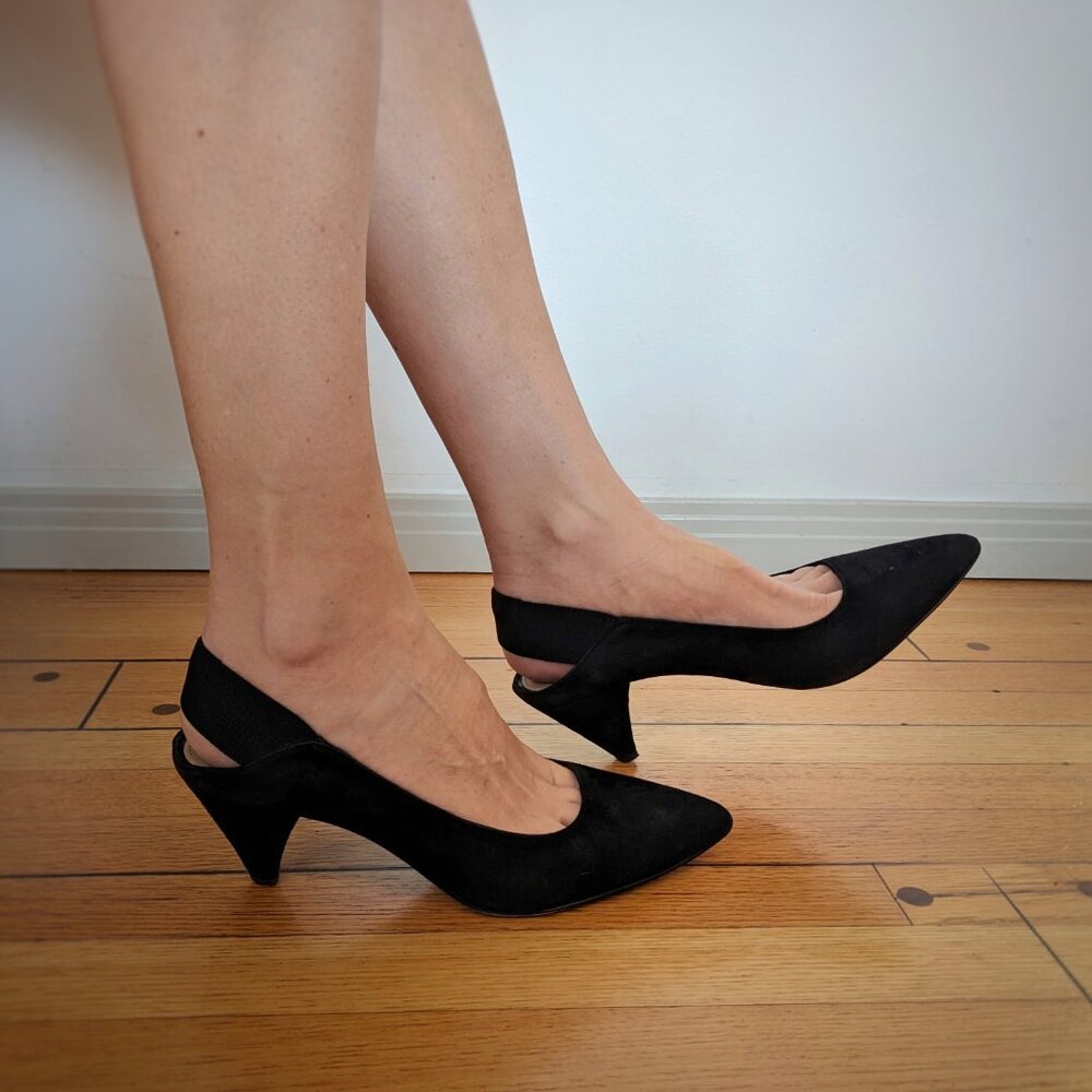 BOTKIER Suede "Cobble Hill" Quiet Luxury Cone Heel Slingback Pumps, Size 8